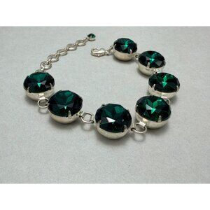 Emerald Green Crystal Rivière Bracelet Silver Tone Adjustable Sz 8